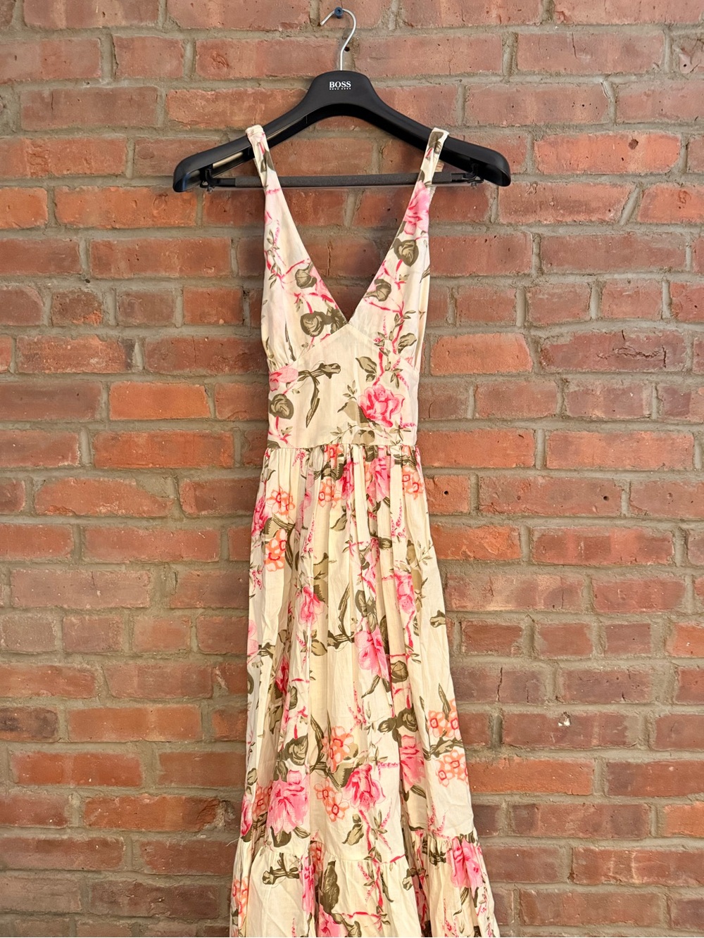 C+B Positano Floral V-Neck Maxi Dress in Cream and Pink
